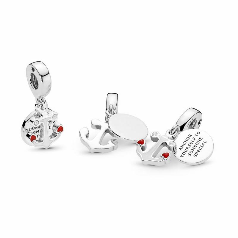 Pandora Anchor Of Love Dangle Charm - Sterling Silver/Enamel/Red/Crystal Pearl - Canada | NO7670VH